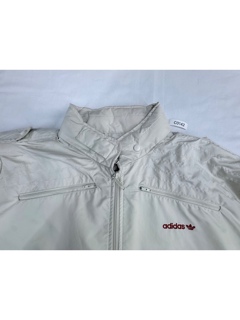 Vintage Adidas Cream Racing Jacket with Goodyear Tires Patch, Full Zip